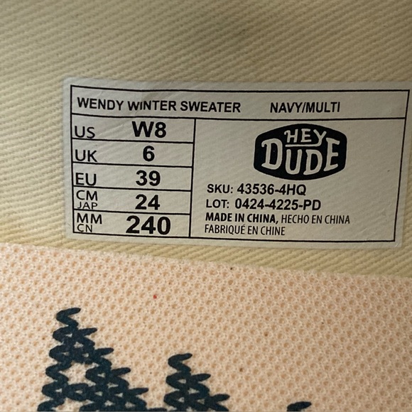 LIKE NEW! Hey Dude Wendy Ugly Sweater women’s slip-ons in ‘Navy/Red/White’ - Picture 5 of 12